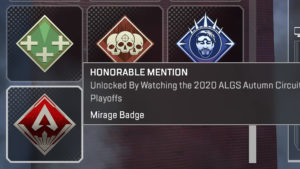 【APEX】ALGS Autumn Circuitプレイオフを観戦すると貰える限定バッジの見た目がリーク！！