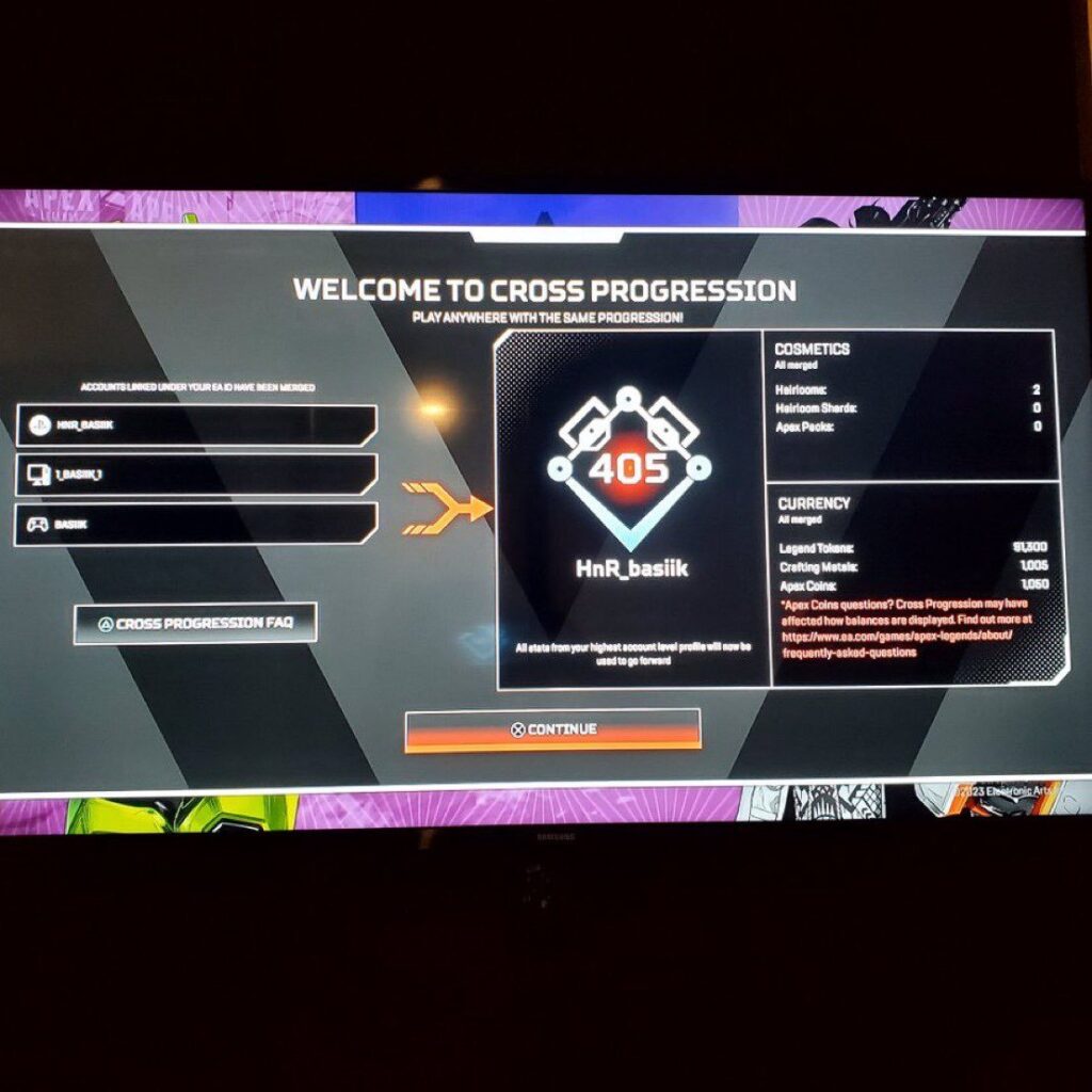 Apex Legends cross‑progression interface in the EA Account portal
