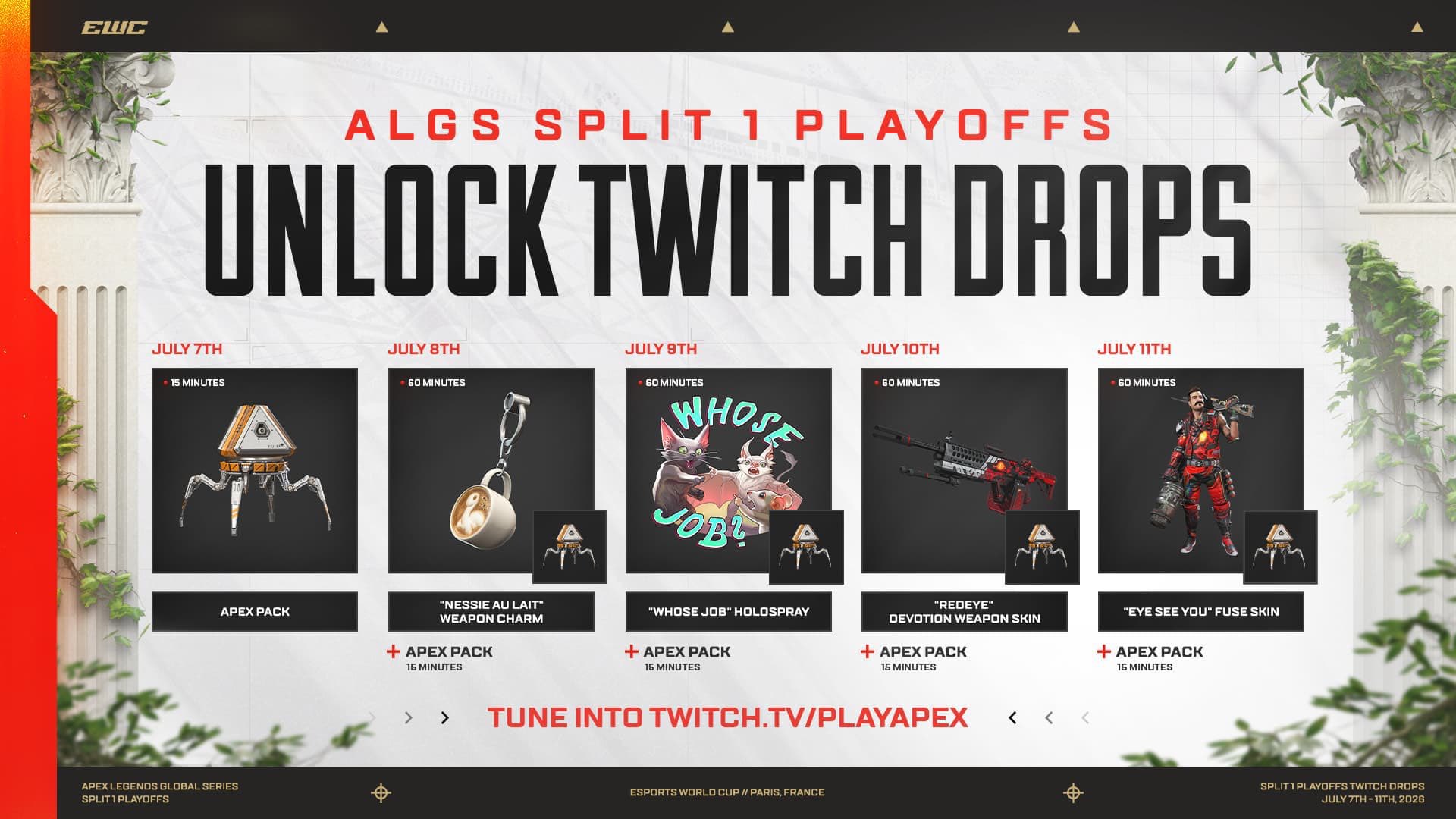 【APEX】ALGSスプリット1/EWCプレイオフ Twitch Drop無料報酬